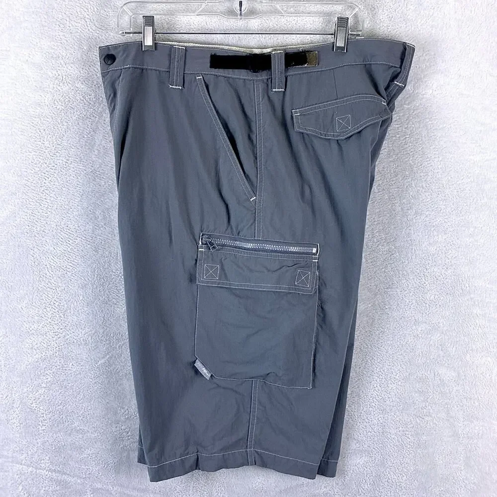 VTG No Fear Cargo Shorts Mens XL Gray Nylon Utility Skate Outdoor Grunge Y2K